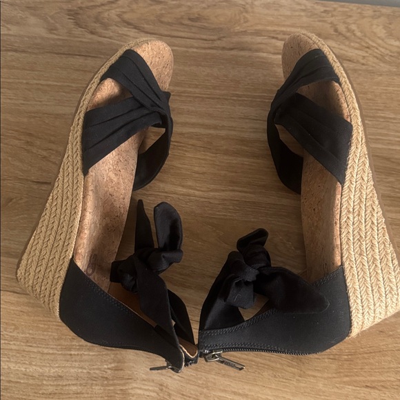 UGG Black Fabric Jute Wedge Sandals with Cork Insoles Casual Vacation Size 7.5 - Picture 10 of 12